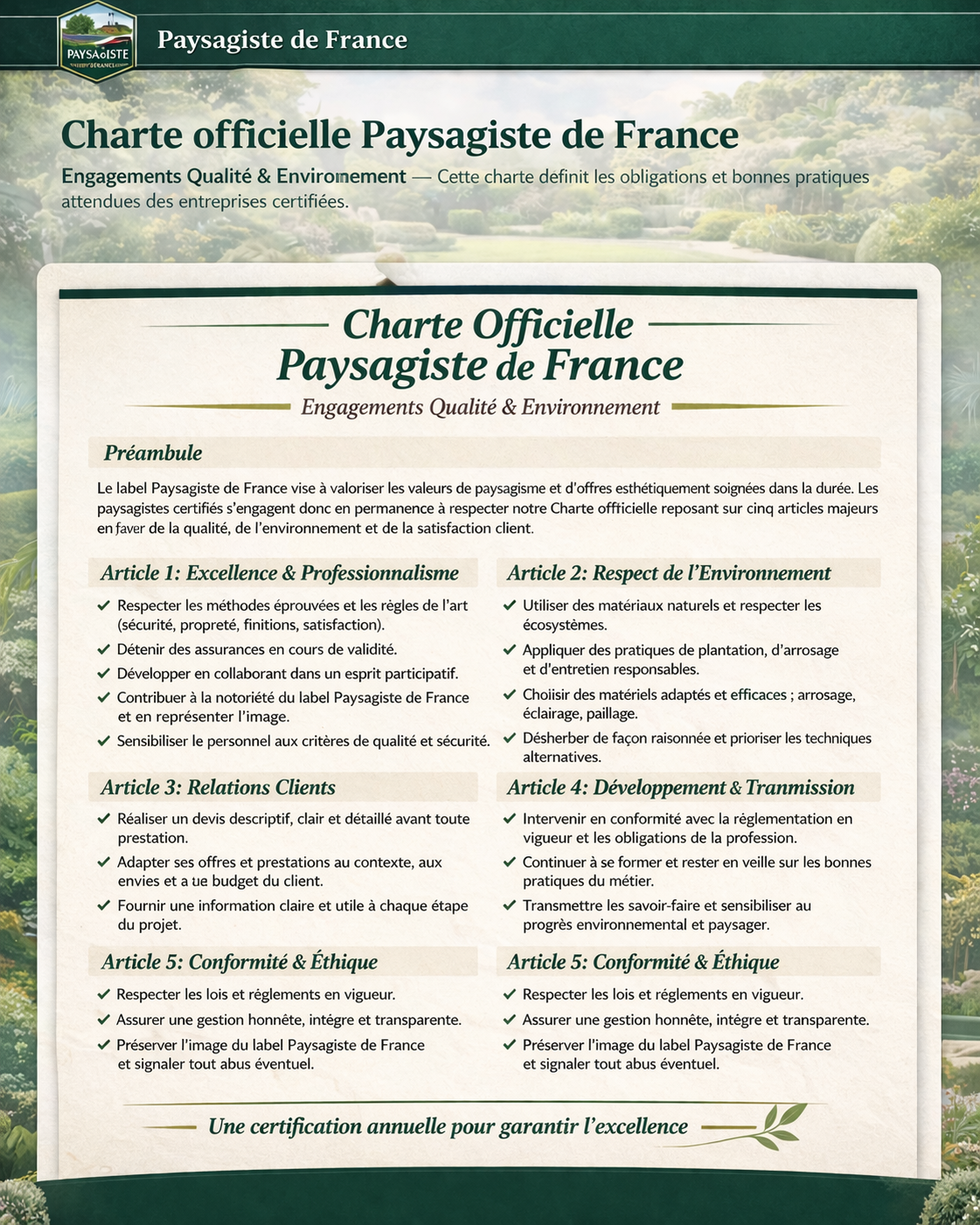 Charte officielle Paysagiste de France (visuel)