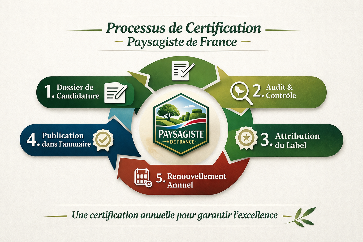 Schéma du processus de certification Paysagiste de France